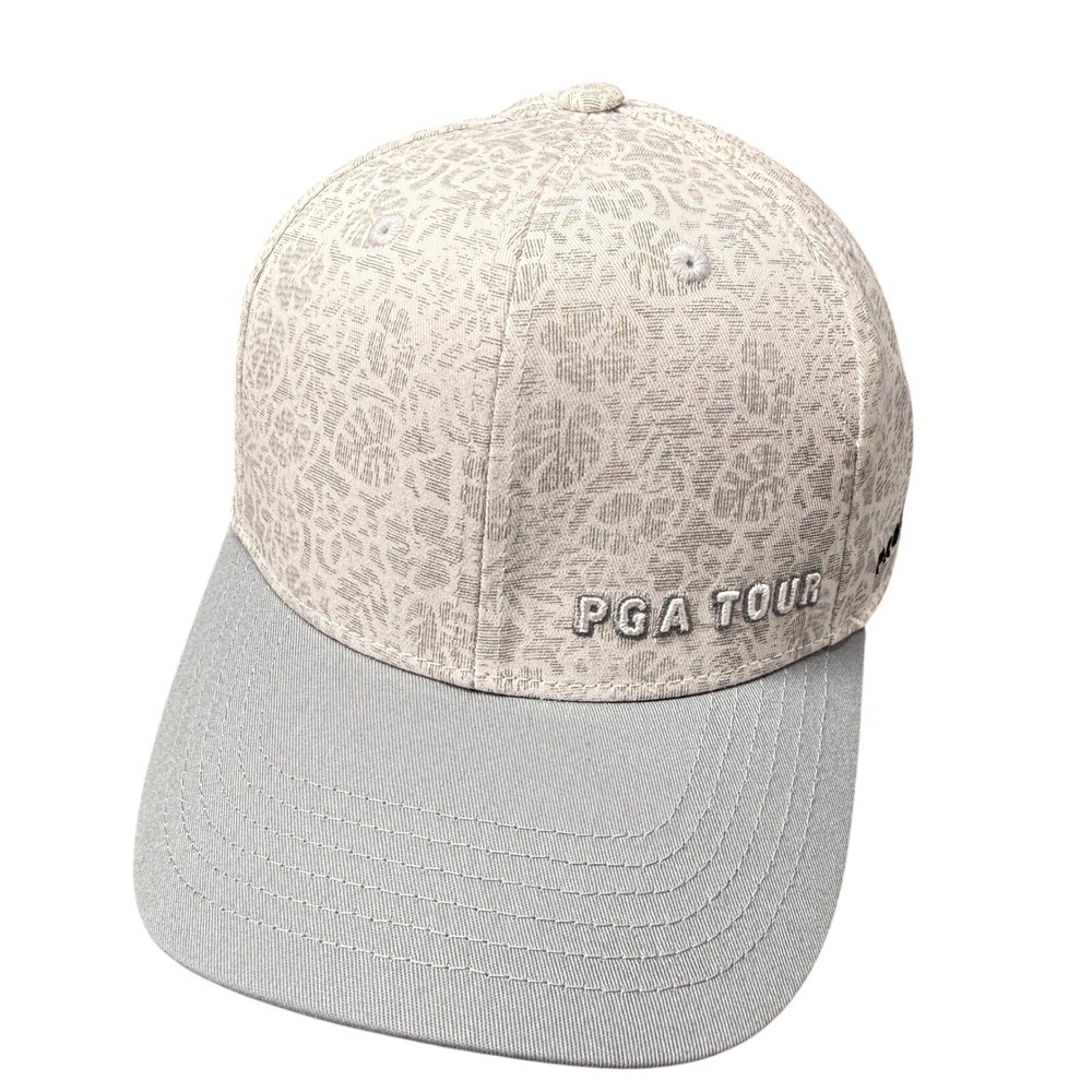 PGA TOUR Pro Series Golf Hat Mens White Grey Floral Jacquard Adjustable Cap NEW